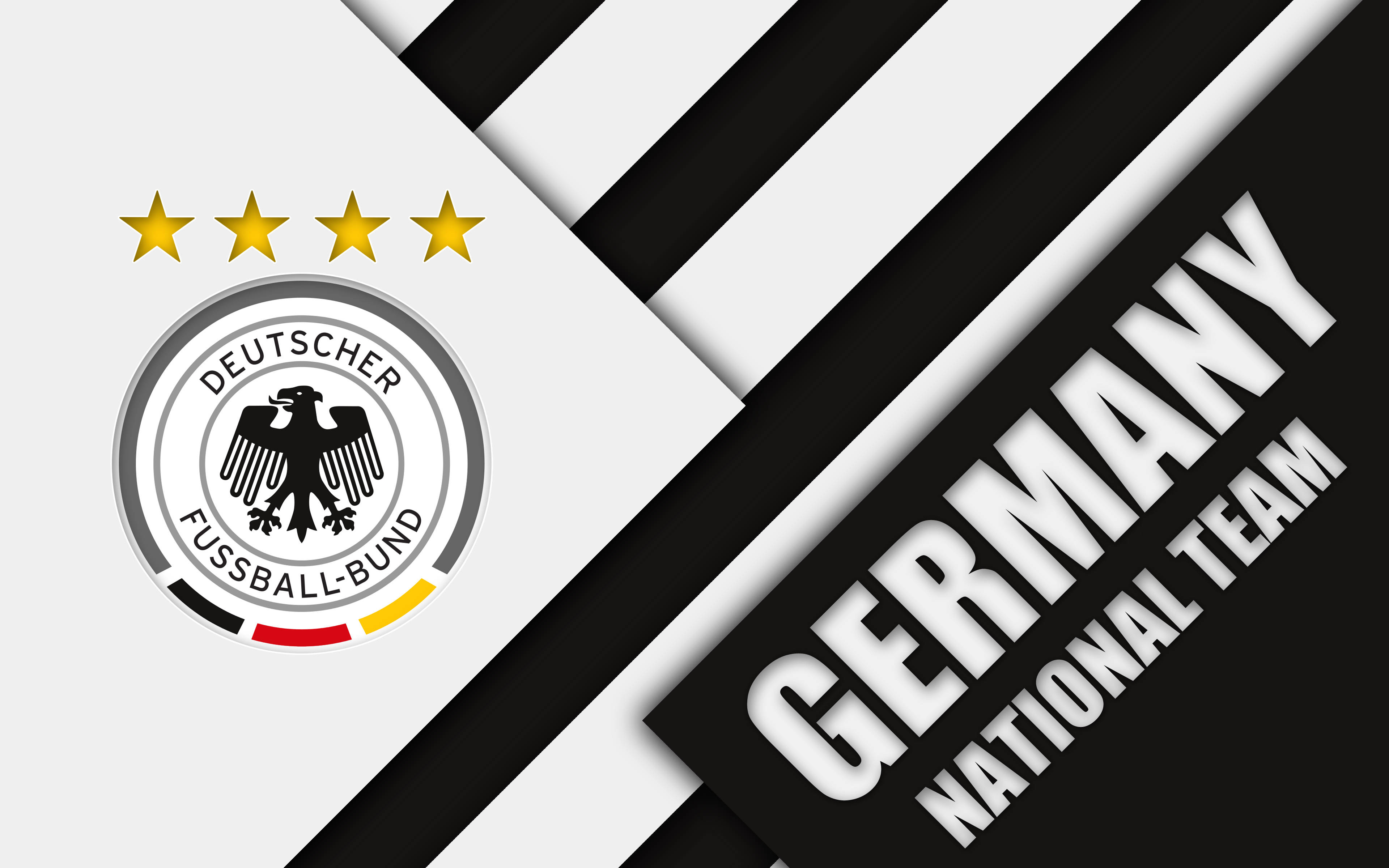 Germany National Football Team, four stars, black and white, 4K Desktop Wallpaper