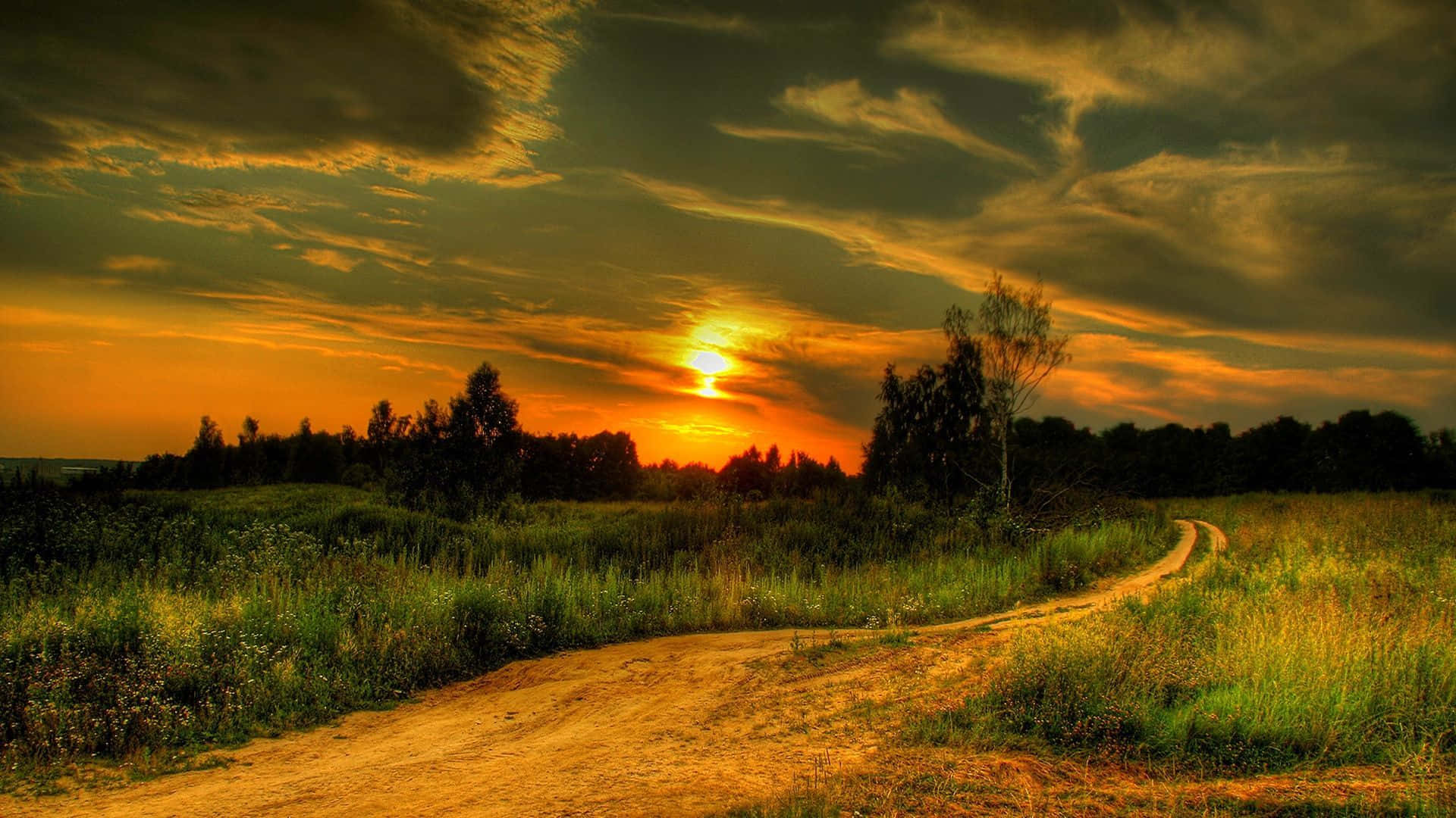 German Countryside Road, sunset, dirt path, Full HD Desktop Wallpaper