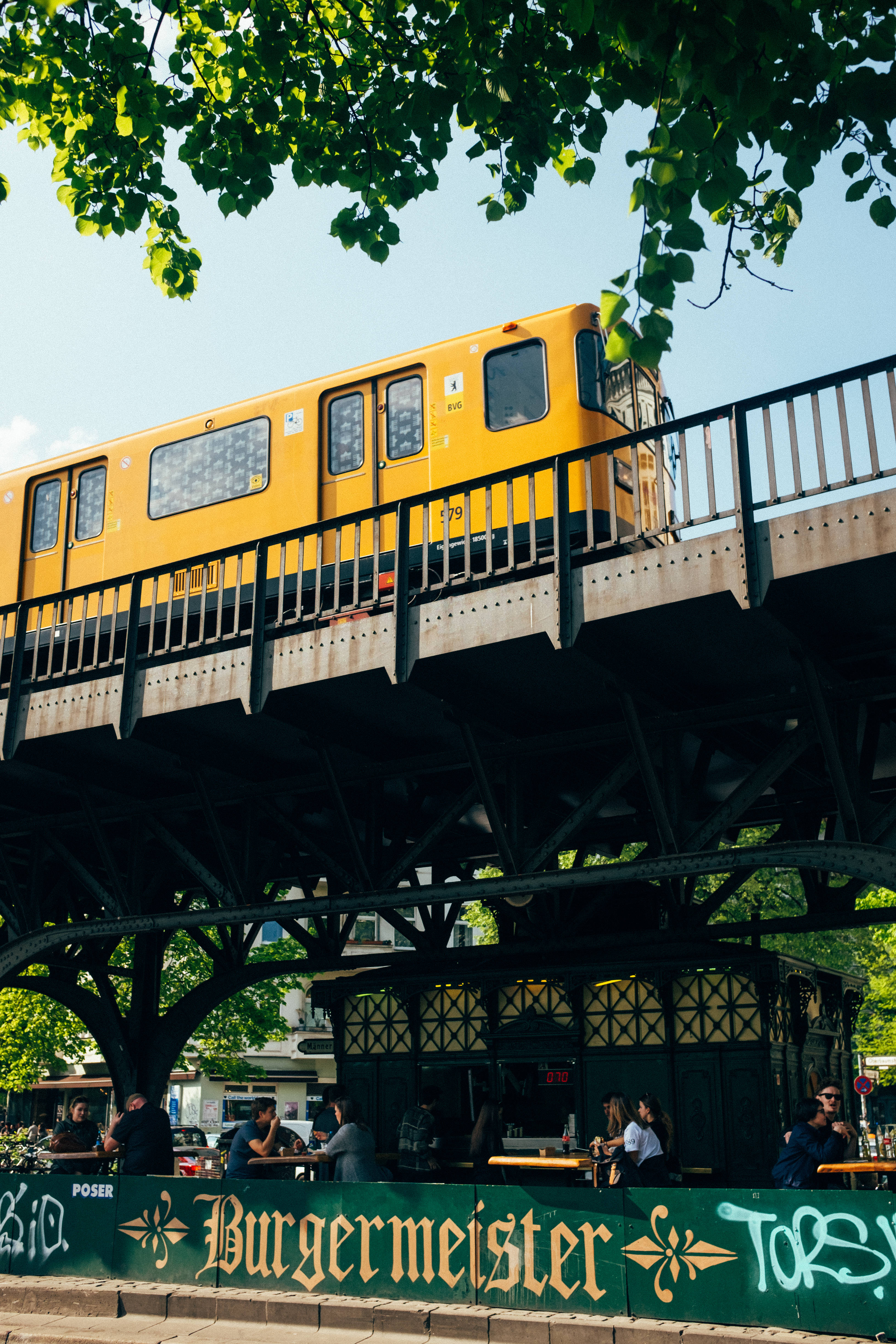 Germany, yellow train, elevated track, 4K Phone Wallpaper