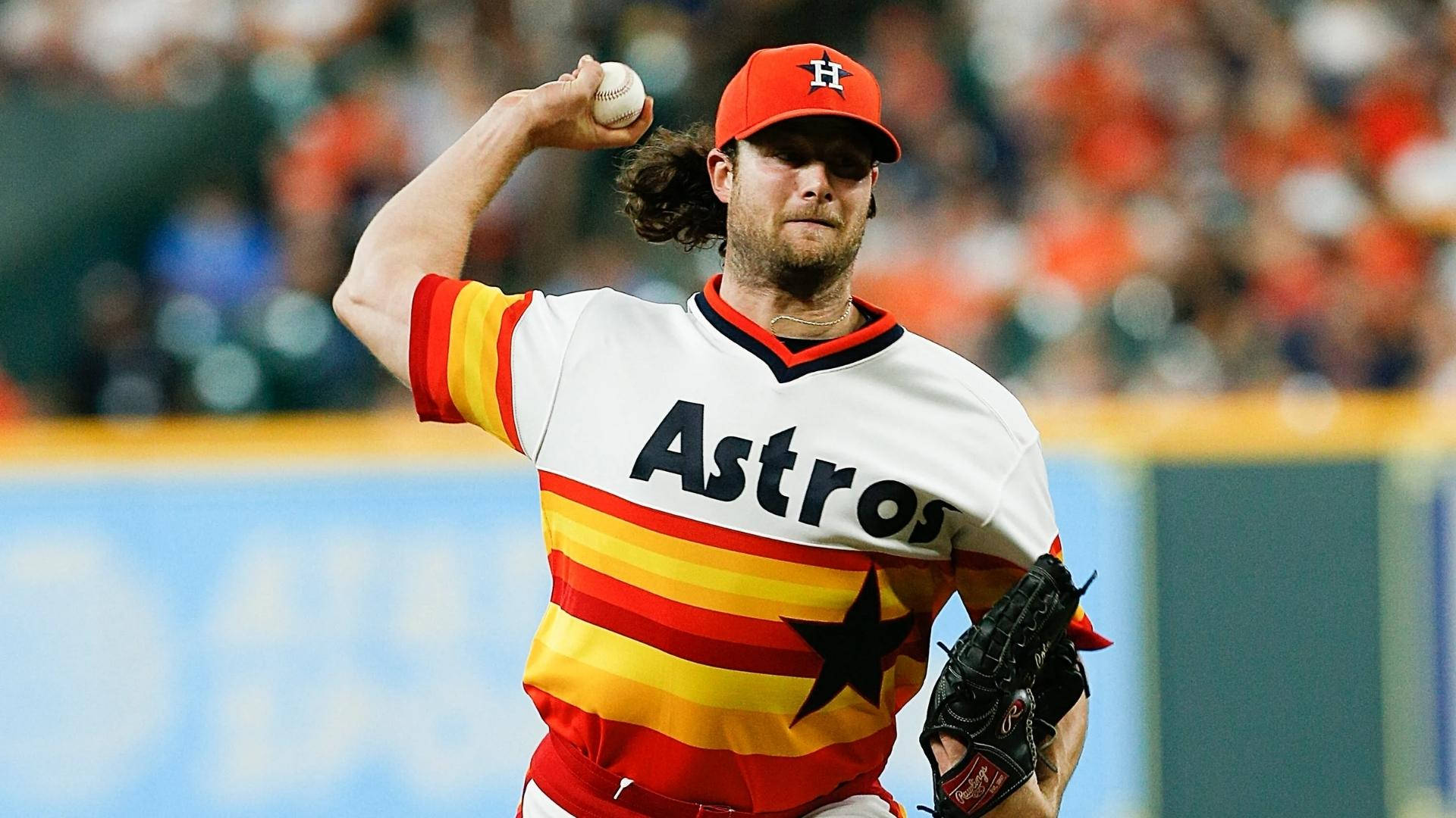 Gerrit Cole, retro Astros uniform, night game, Full HD Desktop Wallpaper
