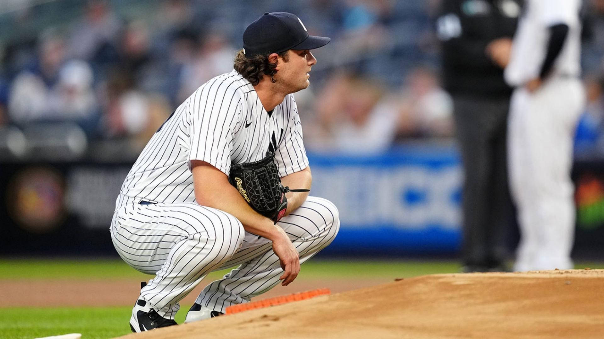 Gerrit Cole, pinstripe uniform, mound, Full HD Desktop Wallpaper