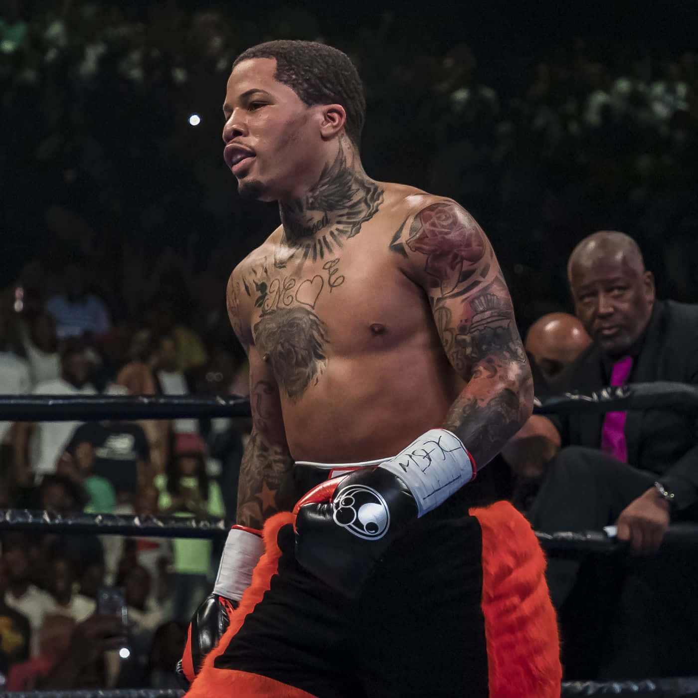 Gervonta Davis, black and orange trunks, ring, HD Desktop Wallpaper