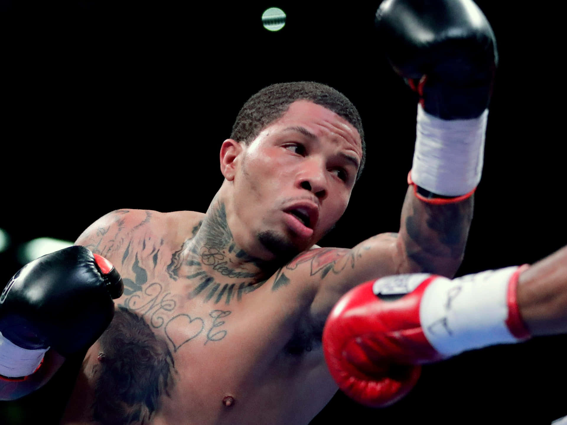 Gervonta Davis, red and black gloves, dark ring backdrop, Full HD Desktop Wallpaper