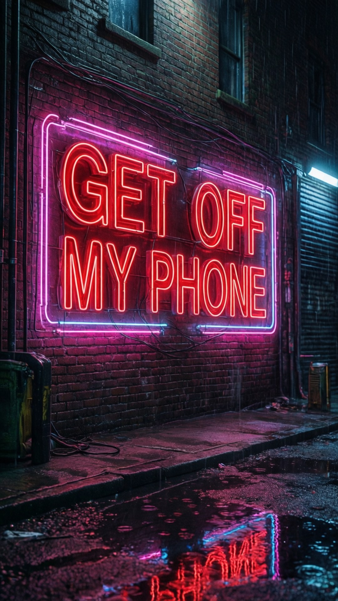neon sign, GET OFF MY PHONE, glowing red neon sign, Full HD Phone Wallpaper