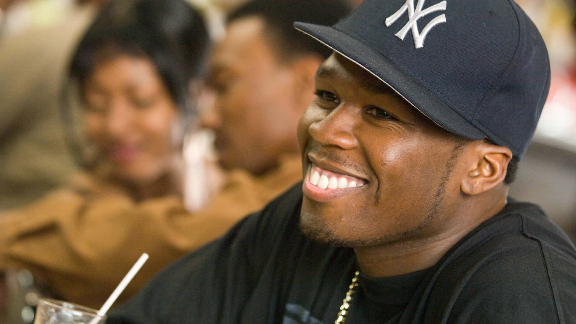 Get Rich Or Die Tryin, smile, navy blue New York Yankees cap, Full HD Desktop Wallpaper