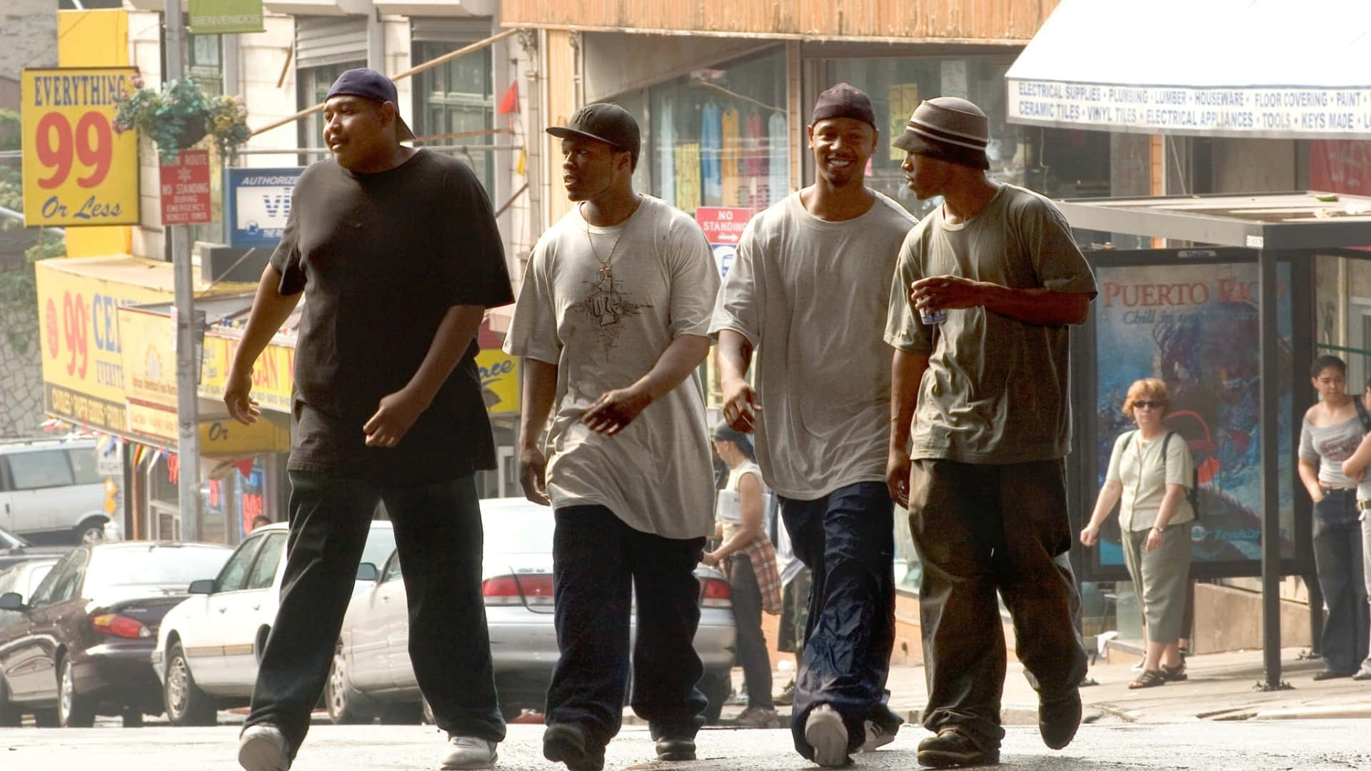 Get Rich Or Die Tryin, urban sidewalk, storefronts, Full HD Desktop Wallpaper