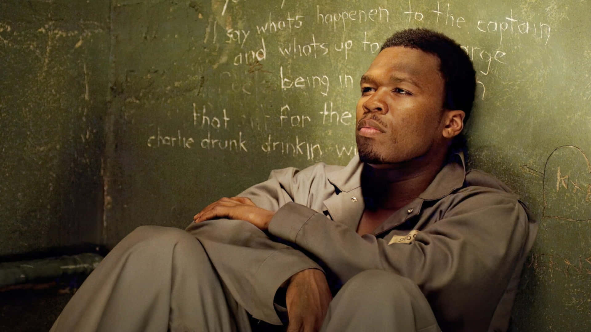 Get Rich Or Die Tryin, gray prison uniform, green chalkboard wall, Full HD Desktop Wallpaper