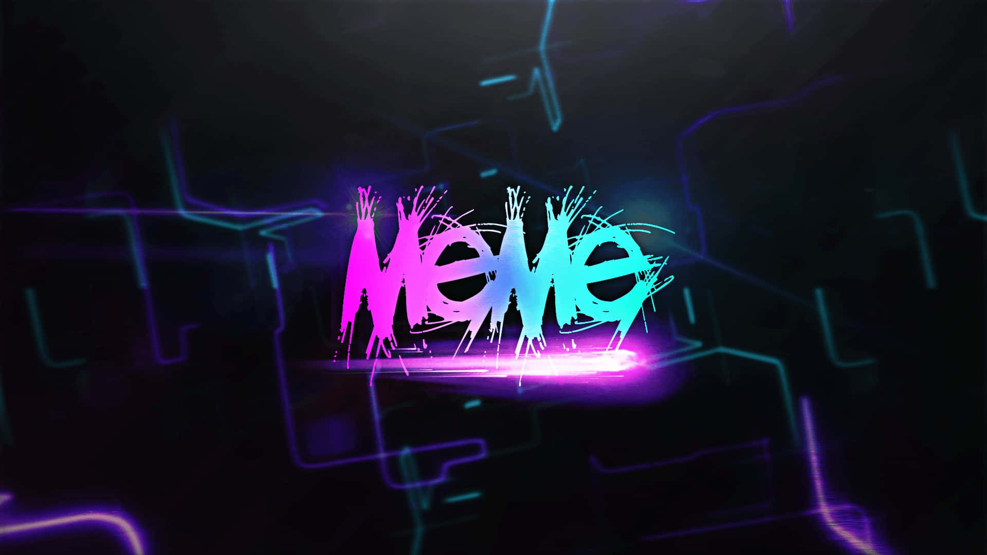 neon-lit 'Meme' logo, vibrant pink and cyan graffiti style, dark digital circuit background, Full HD Desktop Wallpaper
