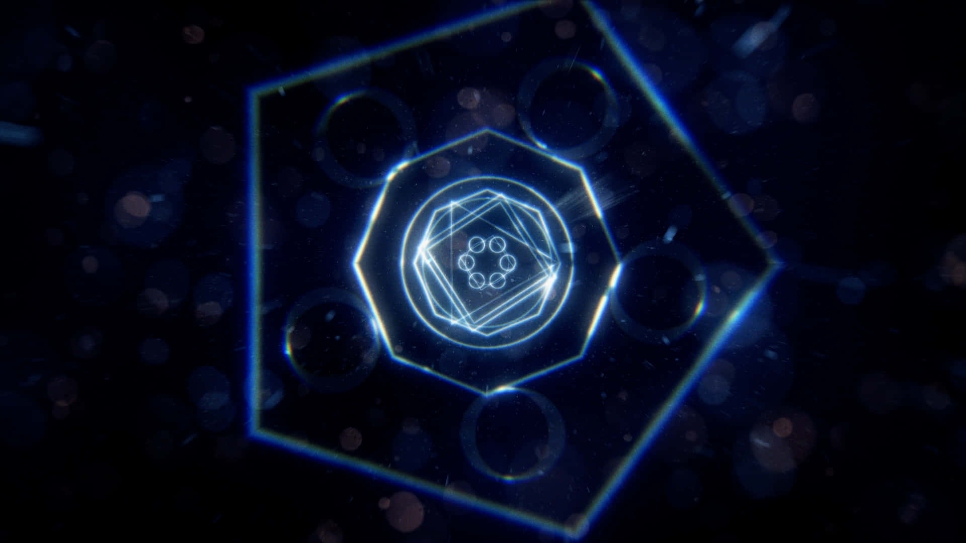 blue neon hexagons, glowing blue geometric portal, nested hexagons and circles, Full HD Desktop Wallpaper