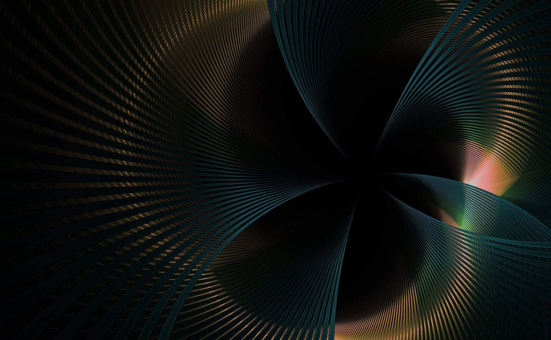 abstract geometric black hole, swirling golden and teal ribbons, glowing center, Full HD Desktop Wallpaper
