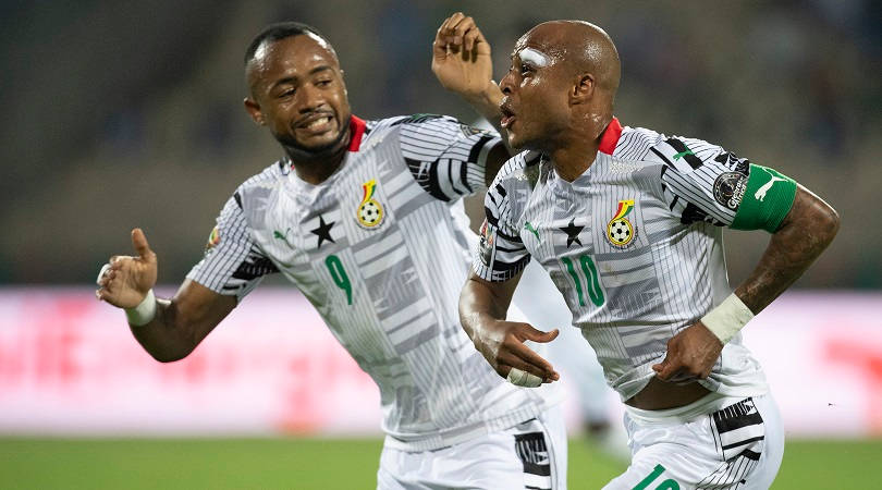 Ghana National Football Team, white striped jerseys, stadium field, SD Desktop Wallpaper