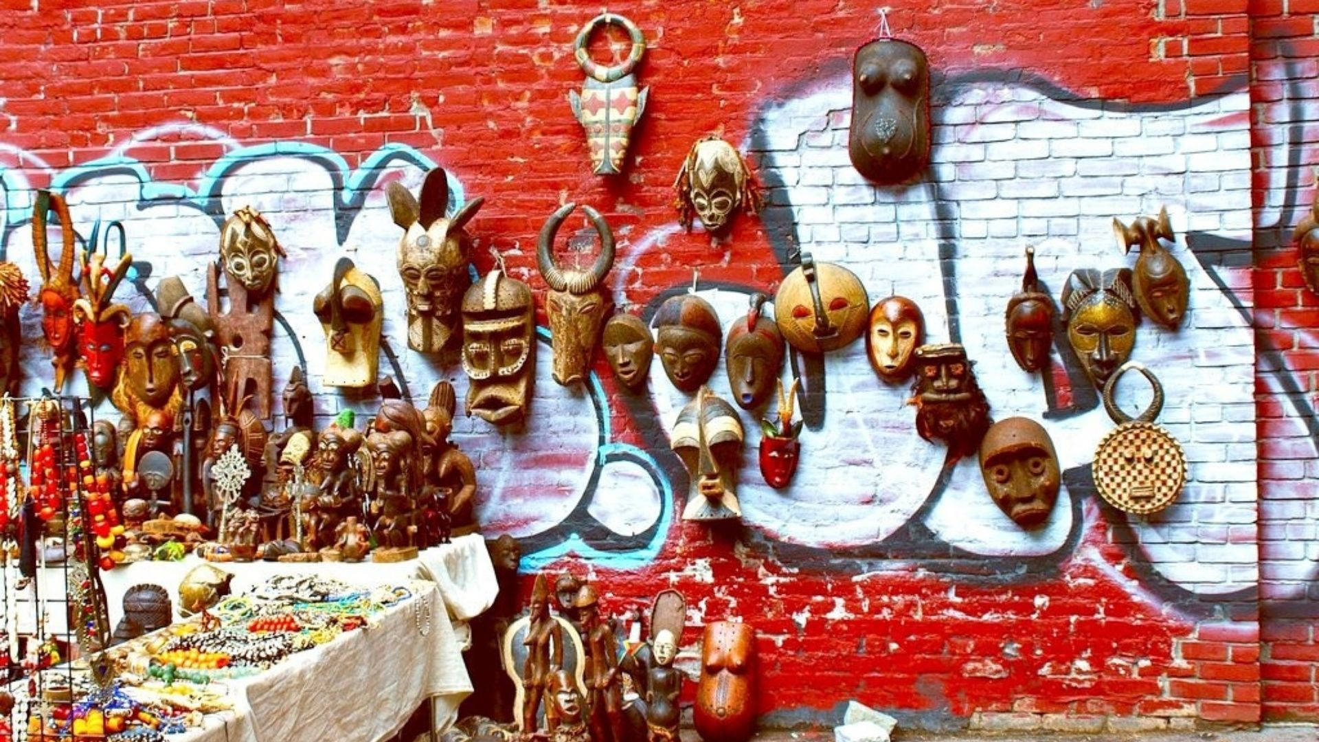 Ghana, traditional masks, wooden tribal masks, Full HD Desktop Wallpaper