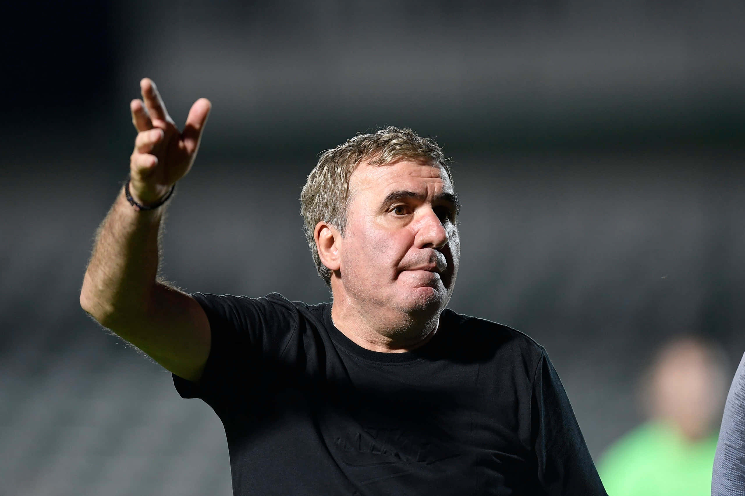 Gheorghe Hagi, black t-shirt, stadium, 2K Desktop Wallpaper