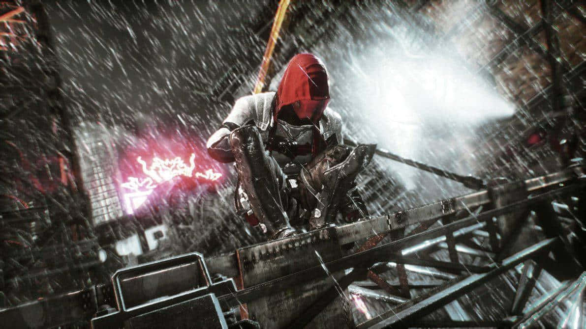 Ghetto Hood, red hooded figure, metal scaffold, SD Desktop Wallpaper