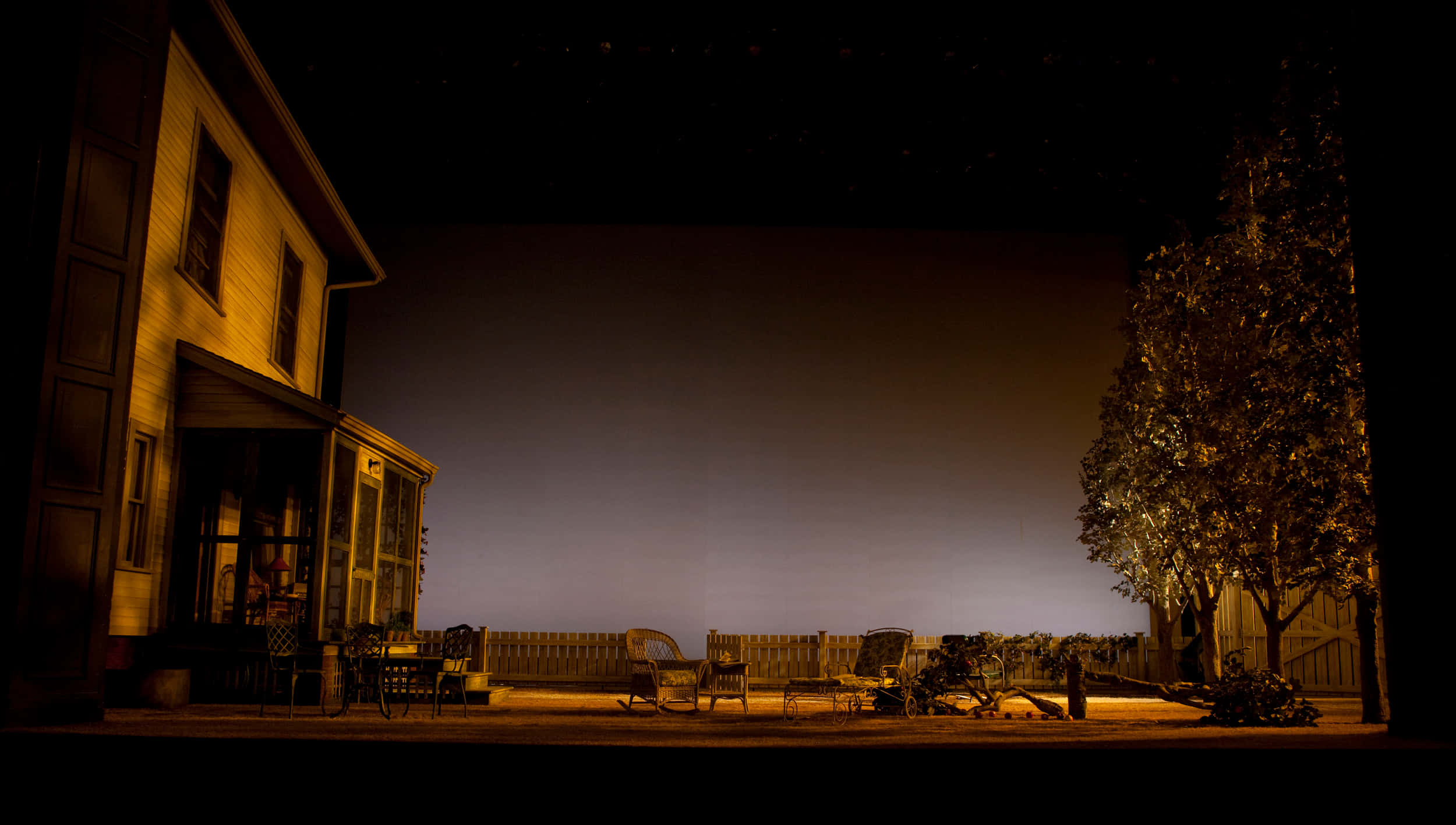 Ghetto Hood, wooden house porch, starly sky, Full HD Desktop Wallpaper