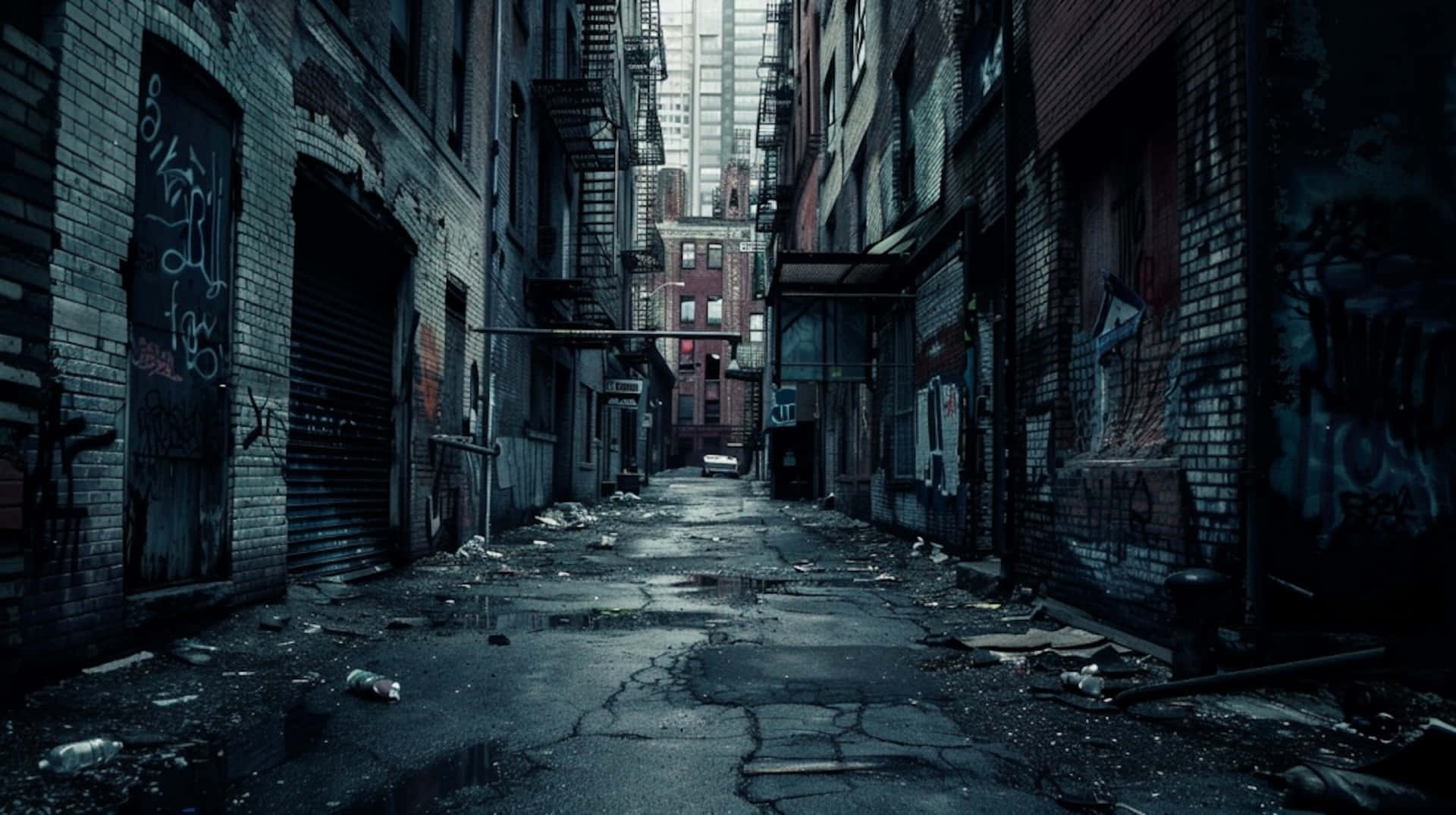 urban decay alleyway, narrow alleyway, decaying brick buildings, Full HD Desktop Wallpaper