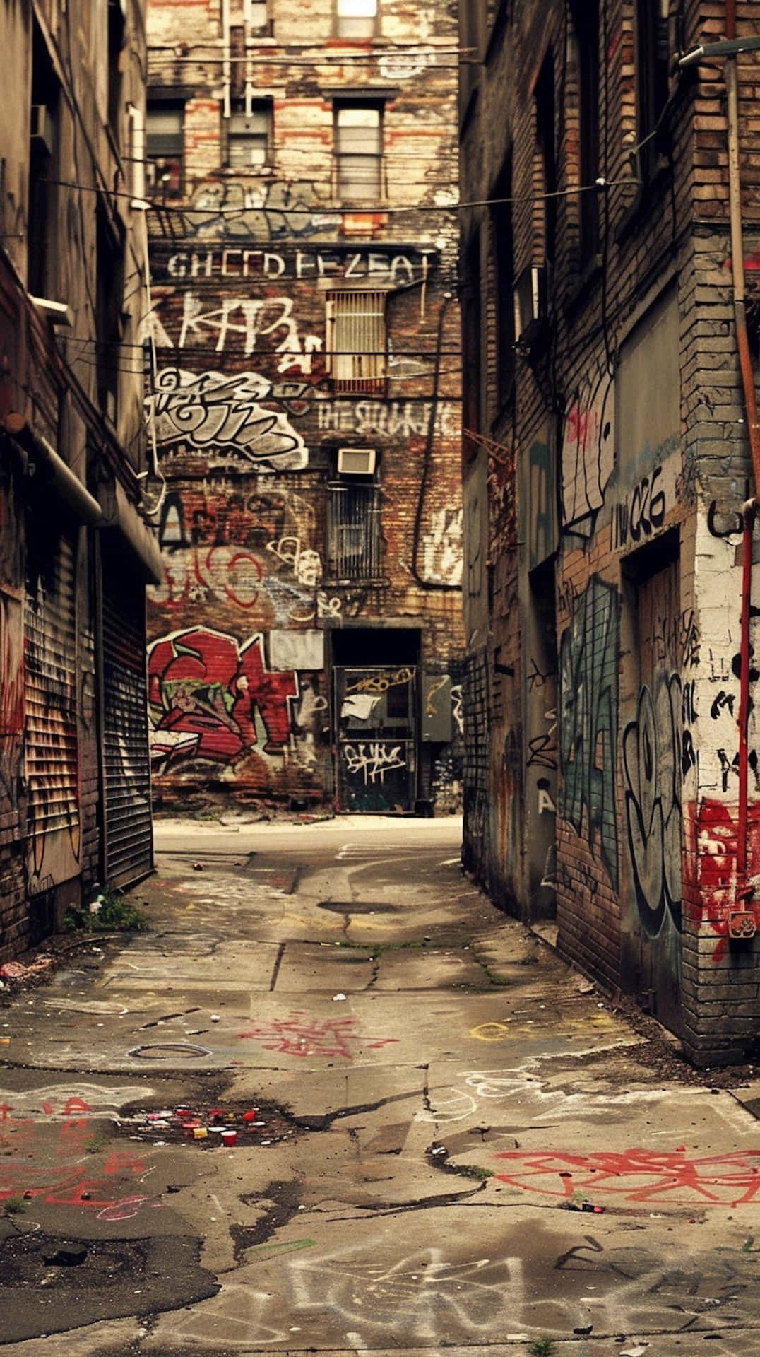 urban alleyway, weathered brick walls, vibrant graffiti tags, Full HD Phone Wallpaper
