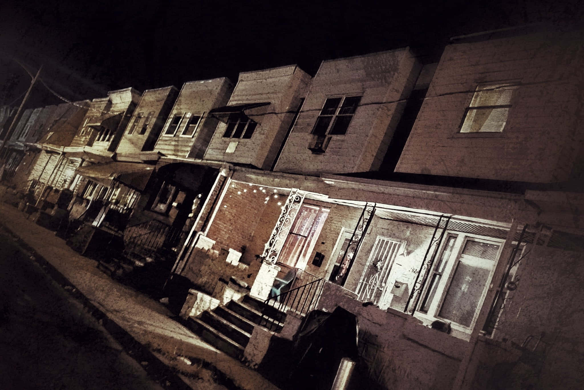 ghetto hood, row houses, nighttime, Full HD Desktop Wallpaper