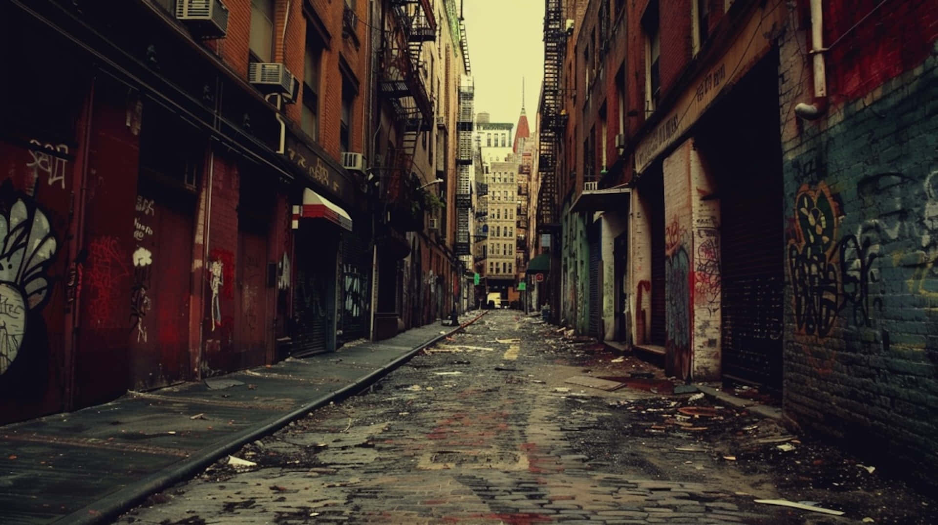 urban decay, alleyway, brick walls, Full HD Desktop Wallpaper