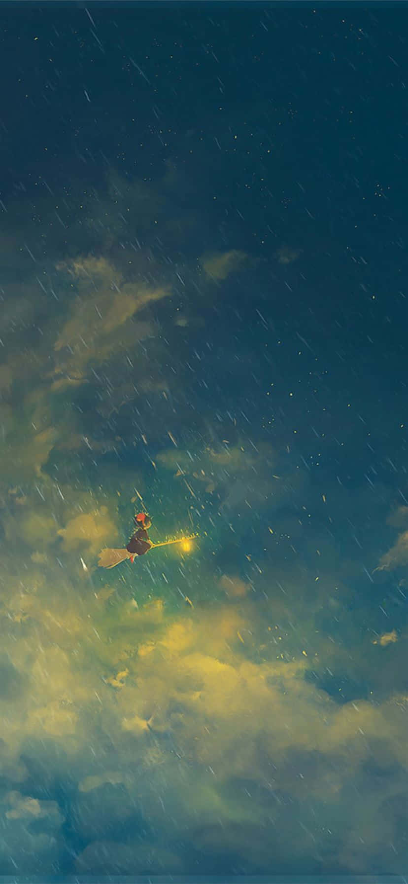 Ghibli Aesthetic, glowing broomstick, stormy sky, HD Phone Wallpaper