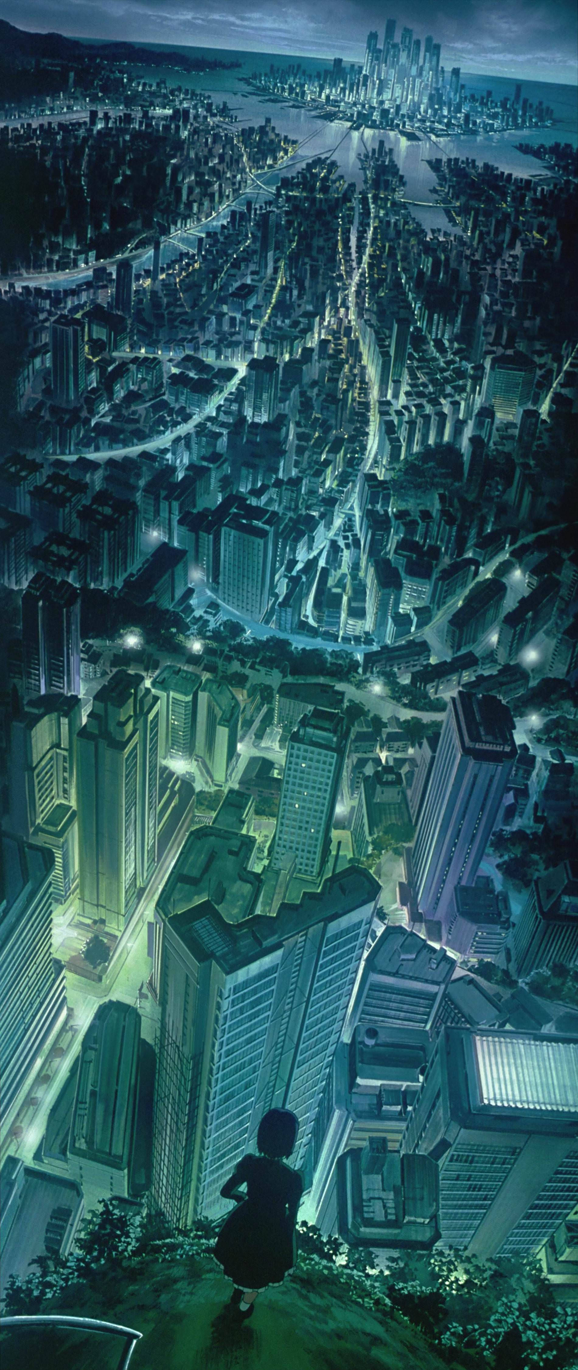 Ghost Aesthetic, cliff, futuristic cityscape, 4K Phone Wallpaper