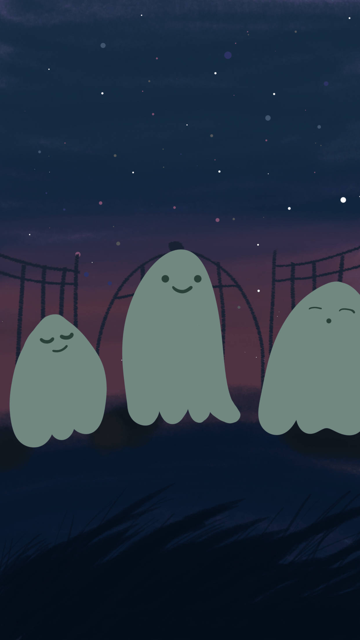 Ghost Aesthetic, starry twilight sky, fence silhouette, Full HD Phone Wallpaper