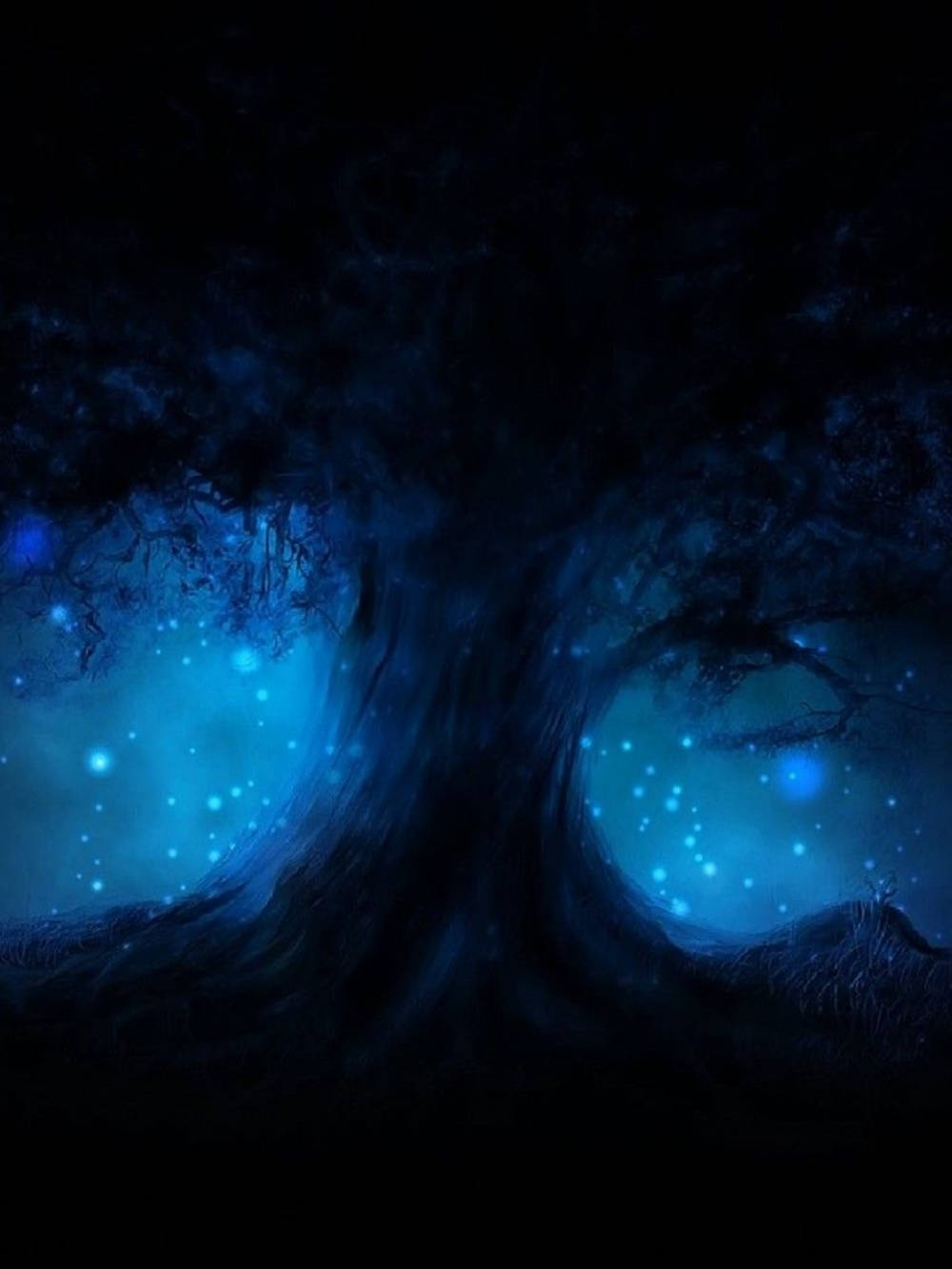 Ghost Aesthetic, spirit tree, glowing blue orbs, HD Phone Wallpaper