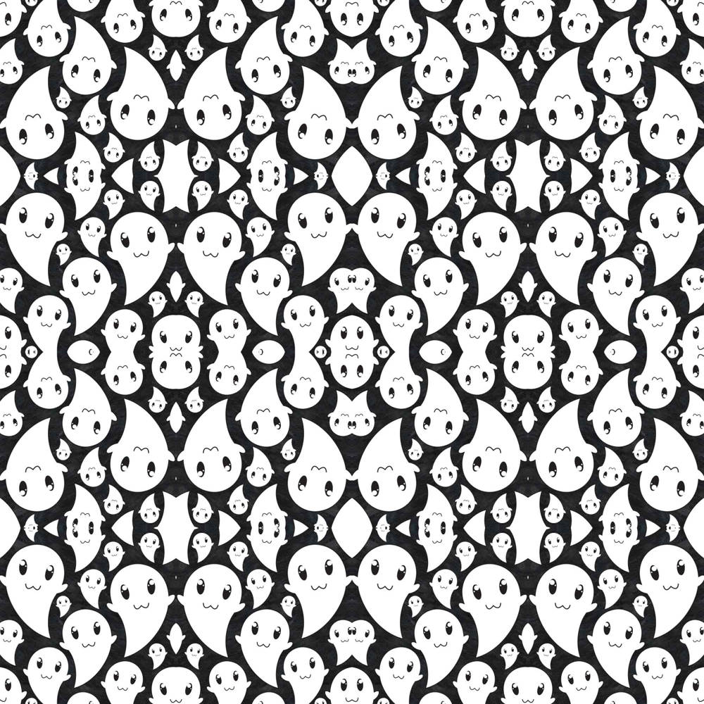 kawaii ghost aesthetic pattern, black and white pattern, cute cartoon ghosts, SD Desktop Wallpaper
