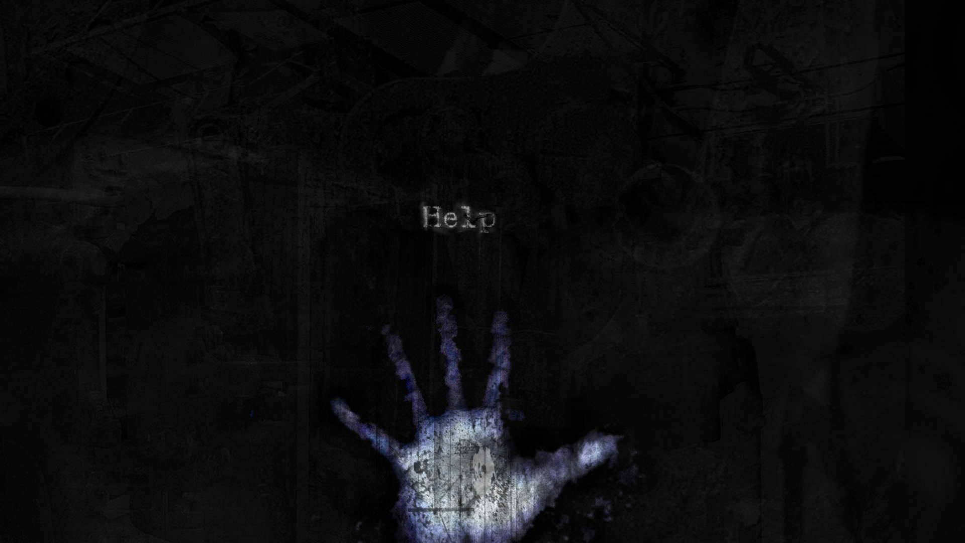 Ghost Aesthetic, glowing blue handprint, dark textured wall, Full HD Desktop Wallpaper