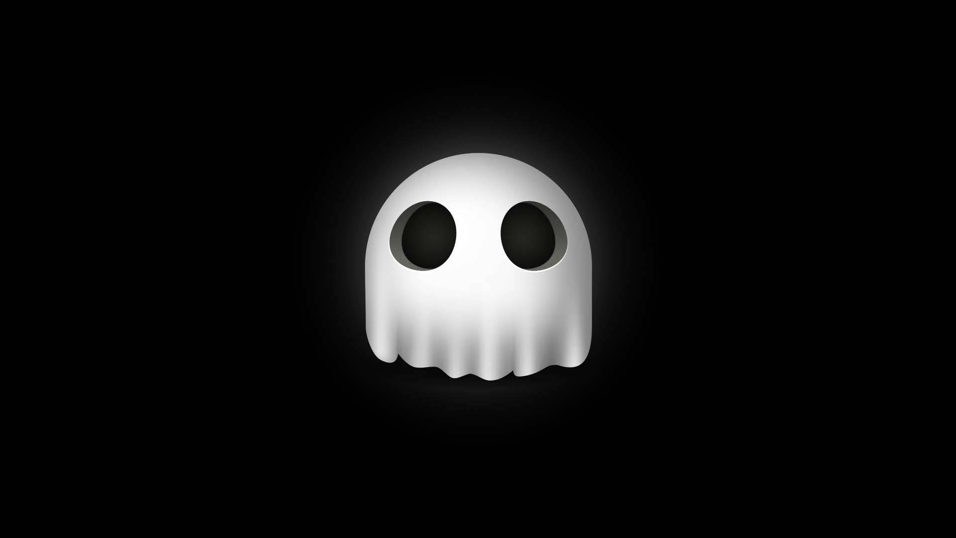 ghost icon, white ghost, black eye holes, Full HD Desktop Wallpaper
