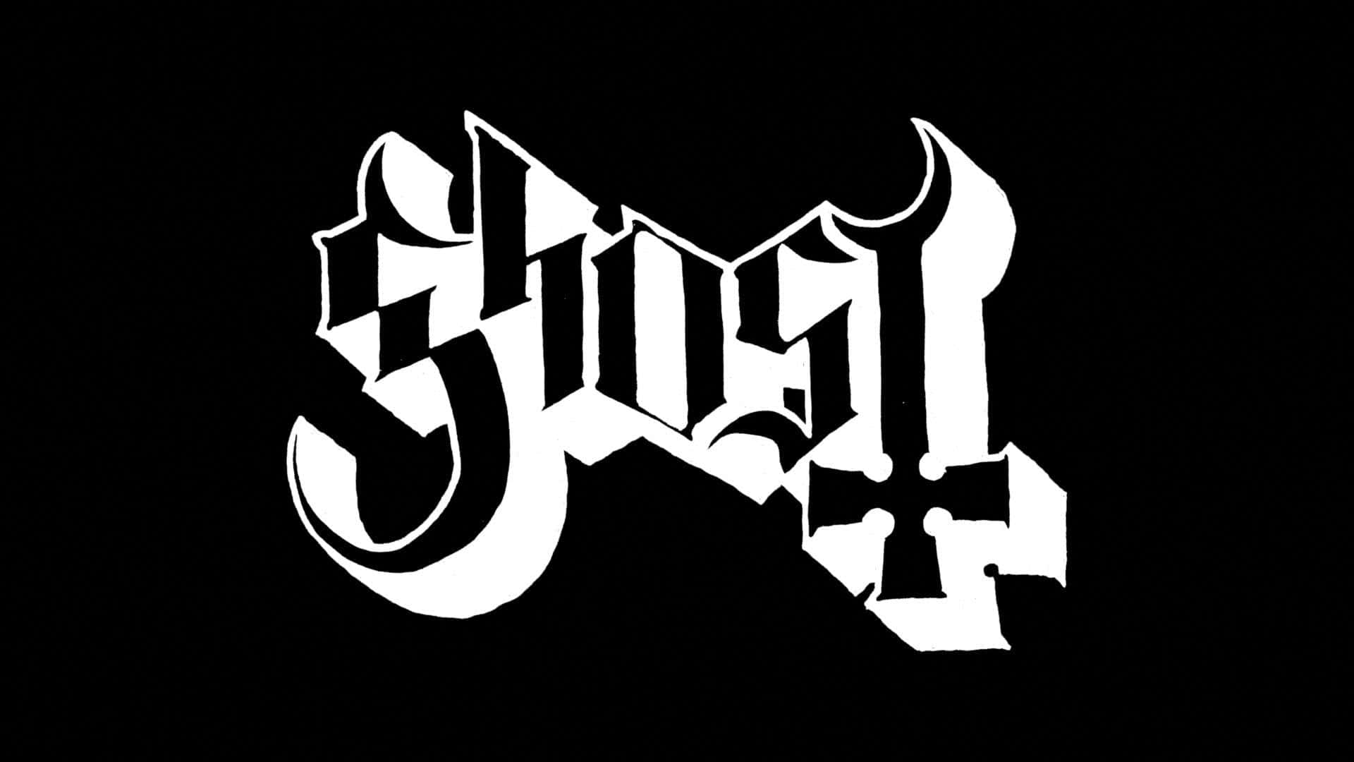 Ghost Band, white gothic lettering, devil horns, Full HD Desktop Wallpaper