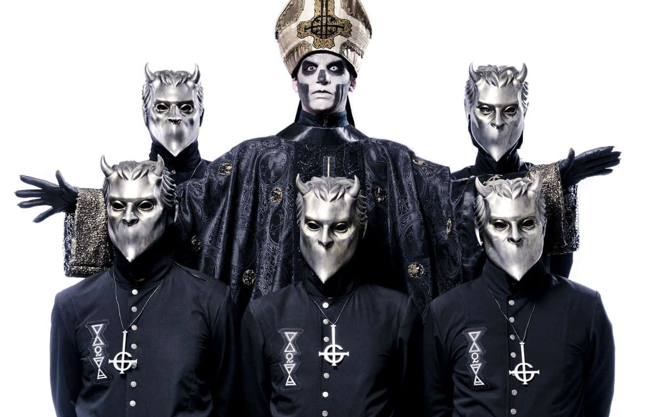 Ghost Band, black clerical attire, silver devil masks, HD Desktop Wallpaper