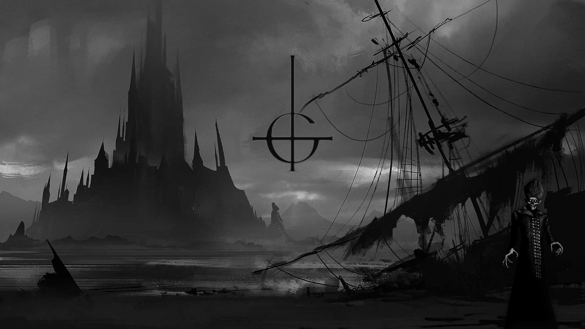 Ghost Band, gothic castle, wrecked ship, Full HD Desktop Wallpaper