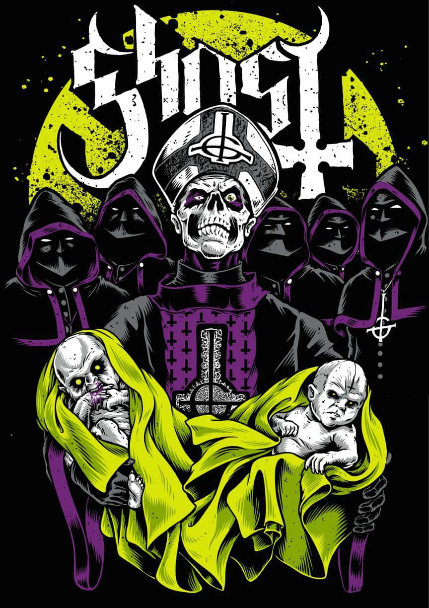 Ghost Band, skull-headed priest, purple robes, SD Phone Wallpaper