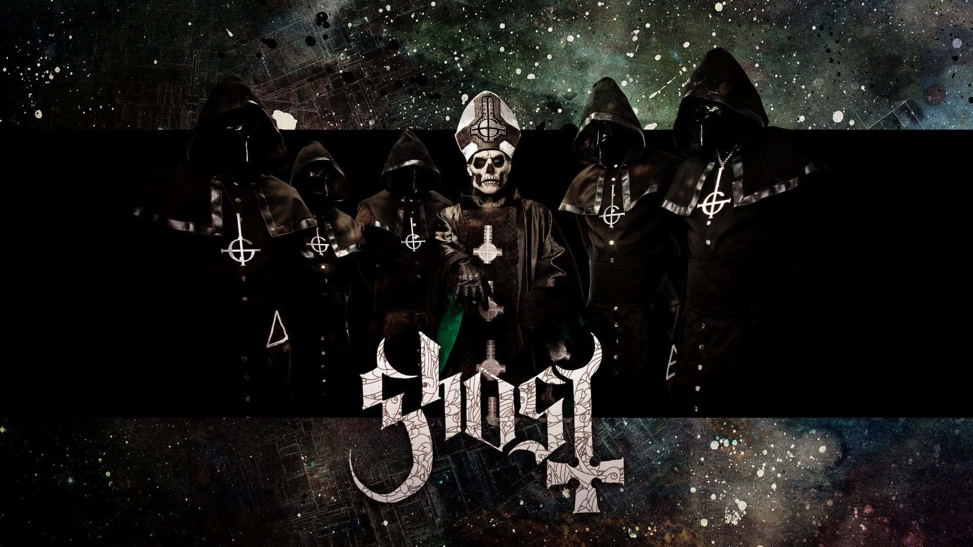 Ghost Band, skull-faced lead singer, bishop's hat, Full HD Desktop Wallpaper