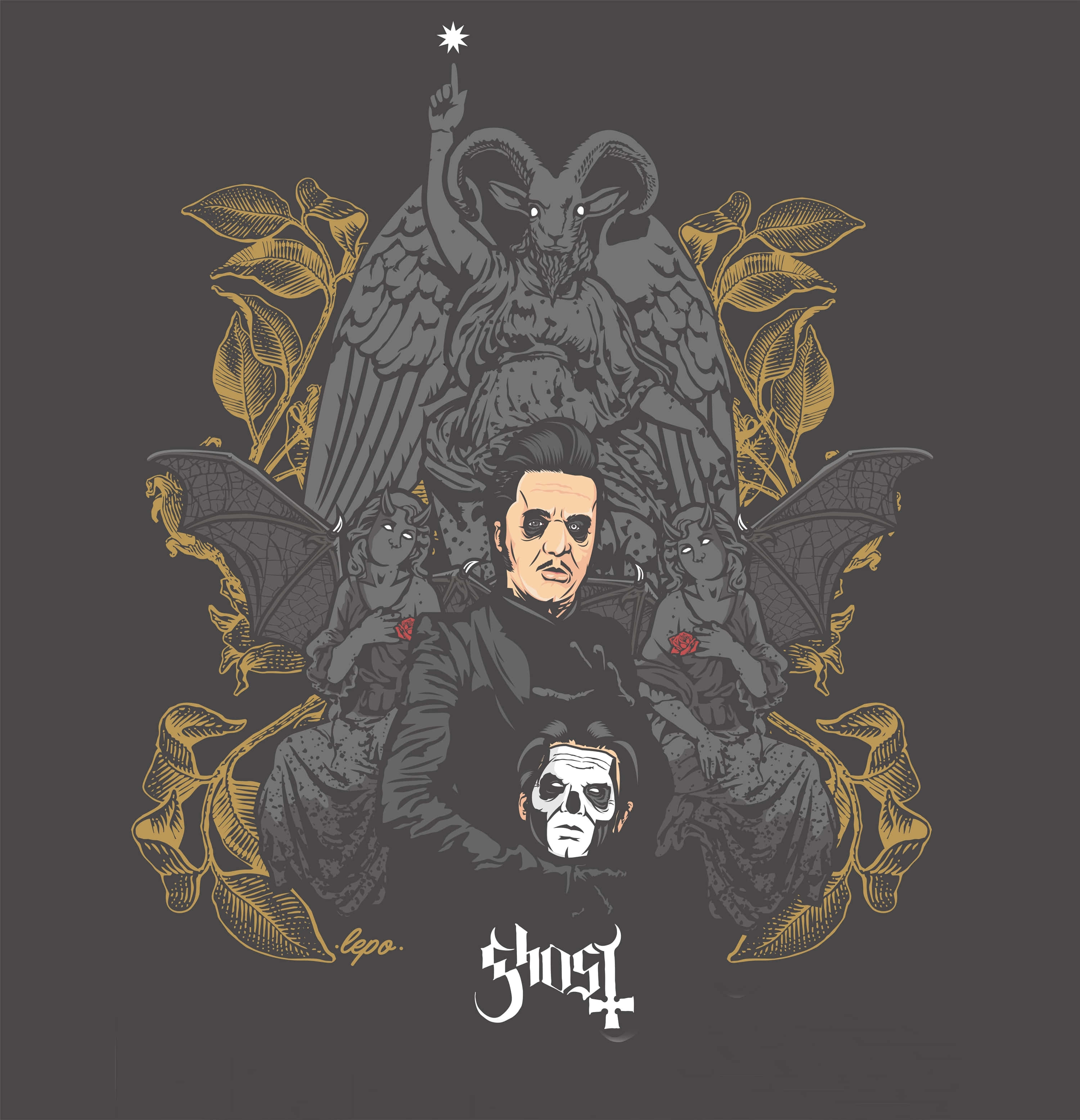 Ghost Band, winged cherubs, ram-headed angel, 2K Phone Wallpaper