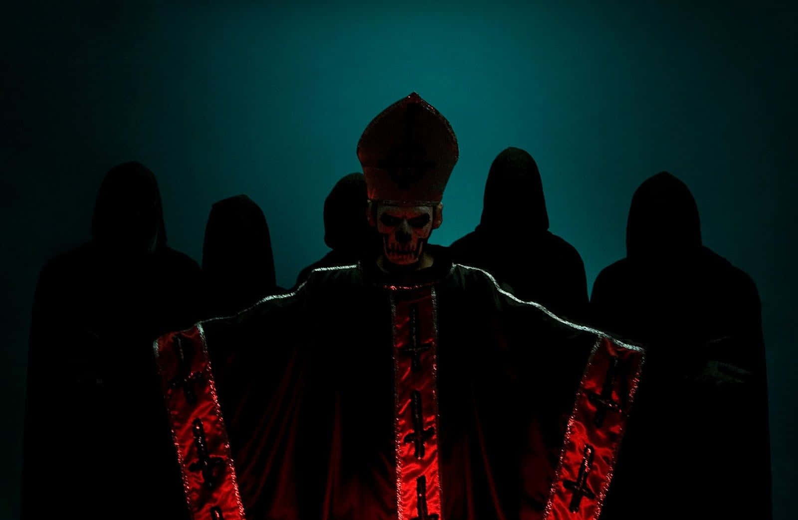 Ghost Band, red-embroidered black robe, bishop's hat, HD Desktop Wallpaper