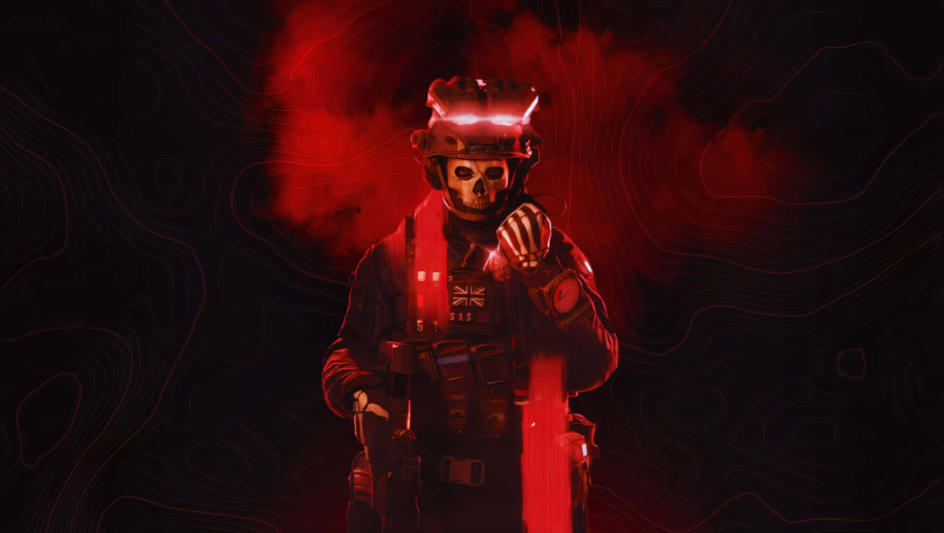 Red Ghost Soldier, skull helmet, glowing red accents, Full HD Desktop Wallpaper