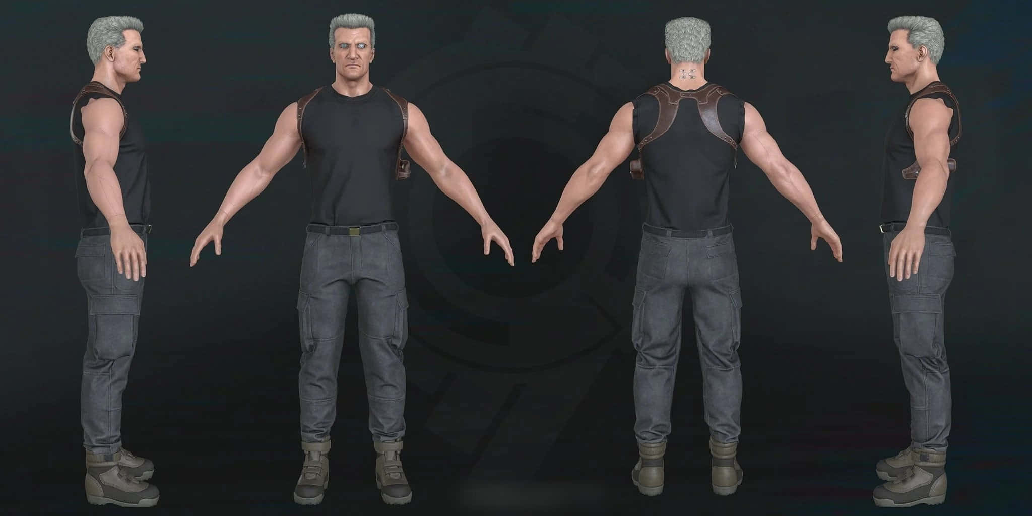 Ghost in the Shell Batou, 3d-rendered male character model, black tank top, Full HD Desktop Wallpaper