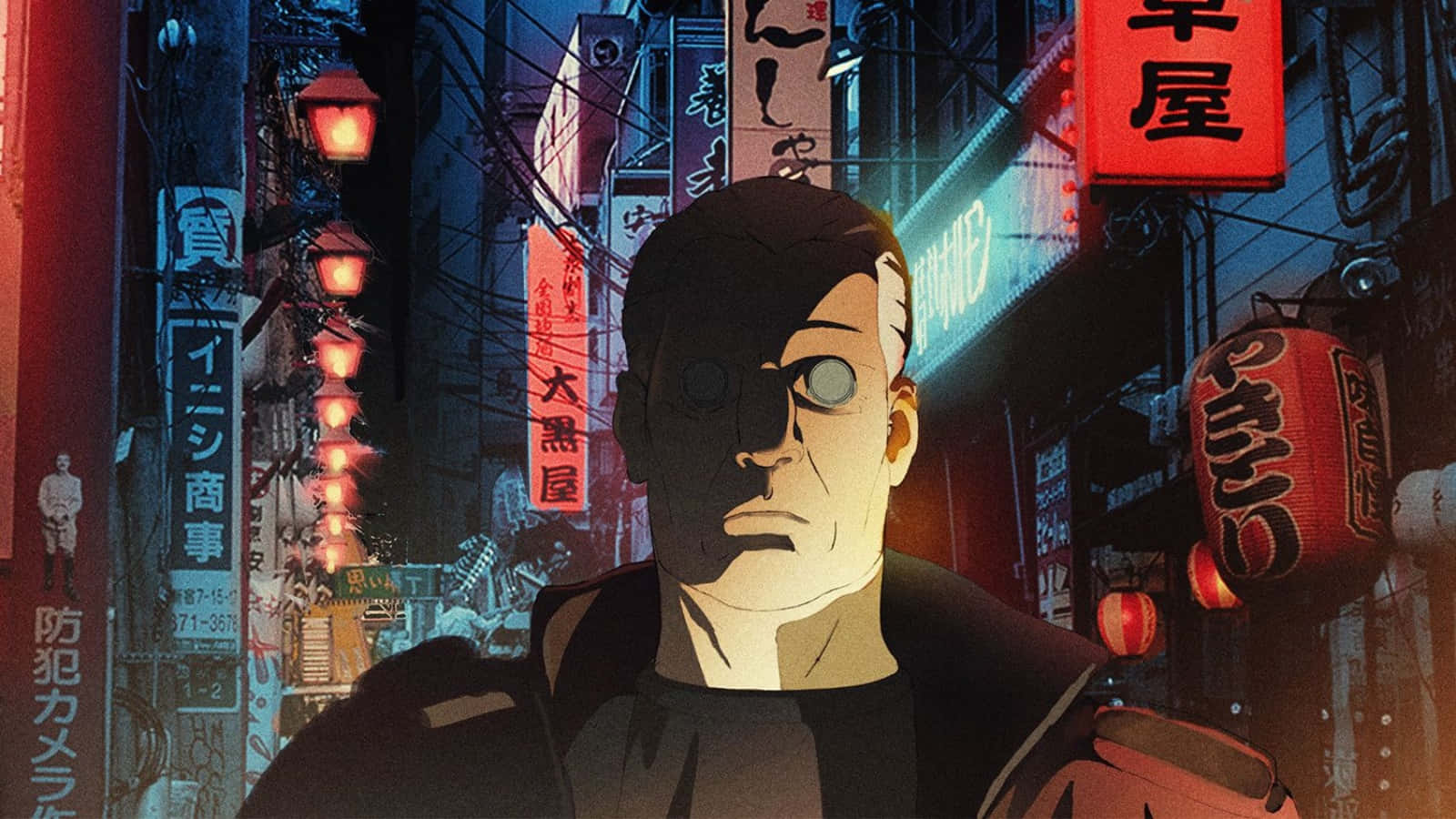 Ghost In The Shell, Batou, neon-lit Tokyo alleyway, HD Desktop Wallpaper