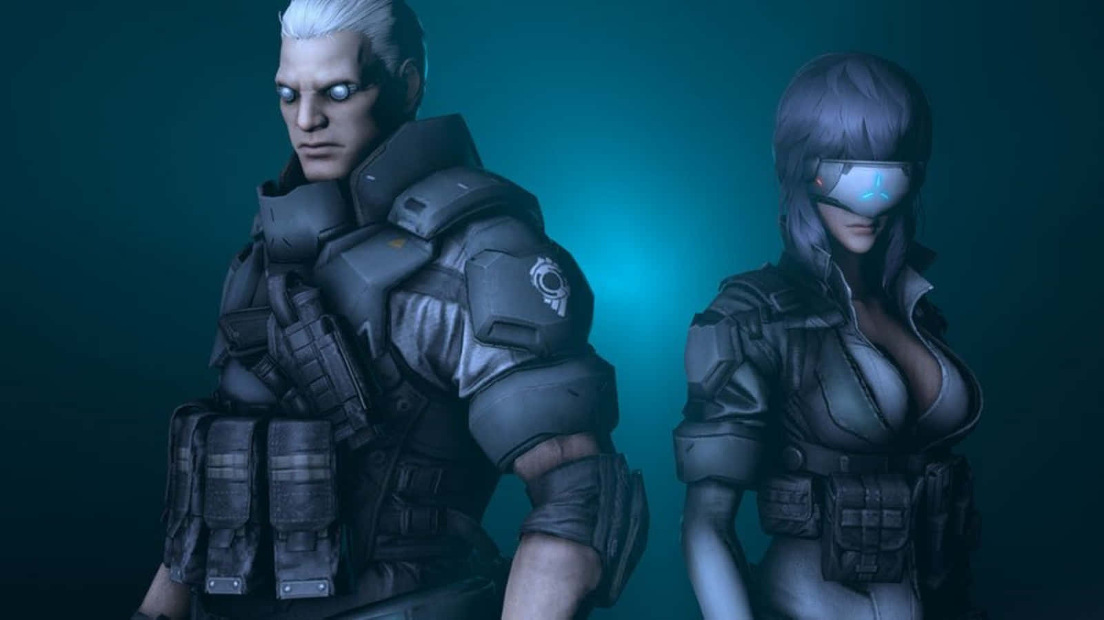 Ghost in the Shell, Batou, teal backdrop, HD Desktop Wallpaper