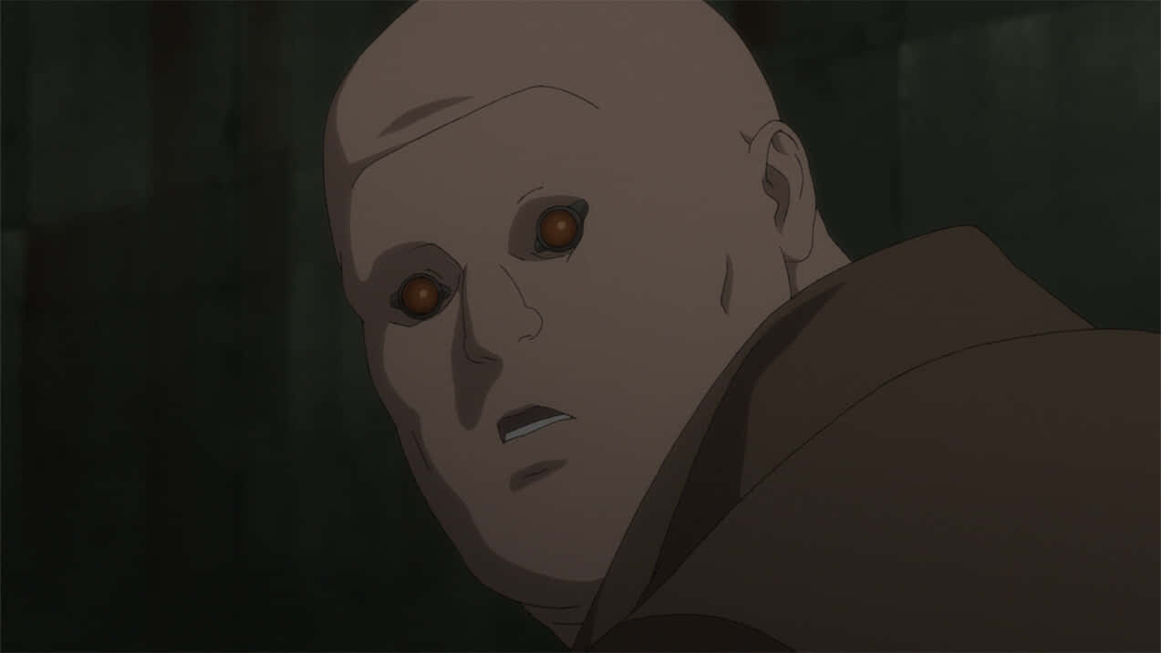 Ghost In The Shell Borma, bald anime character, glowing orange eyes, SD Desktop Wallpaper