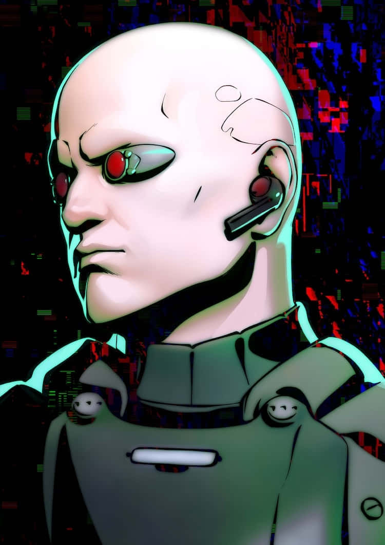 Ghost In The Shell Borma, bald anime-style robot, glowing red eyes, SD Phone Wallpaper