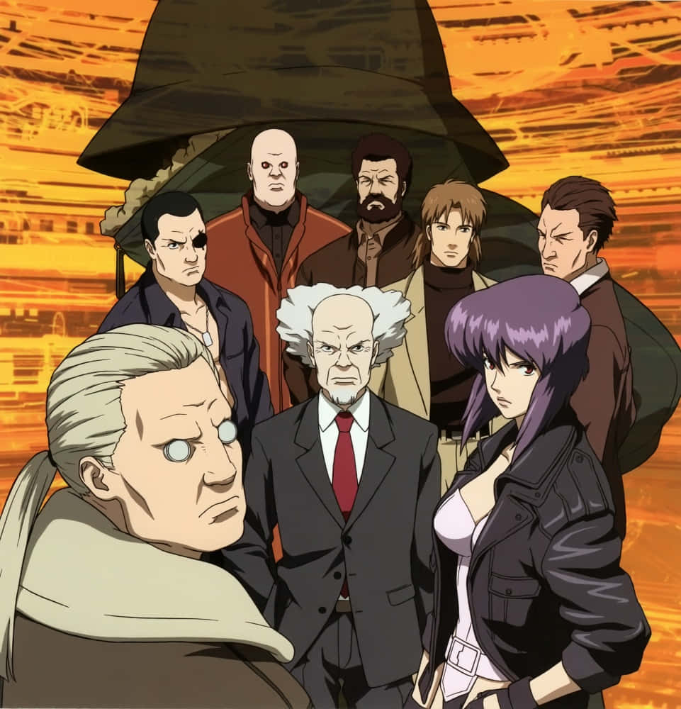 Ghost In The Shell, team portrait, seven anime characters, SD Phone Wallpaper
