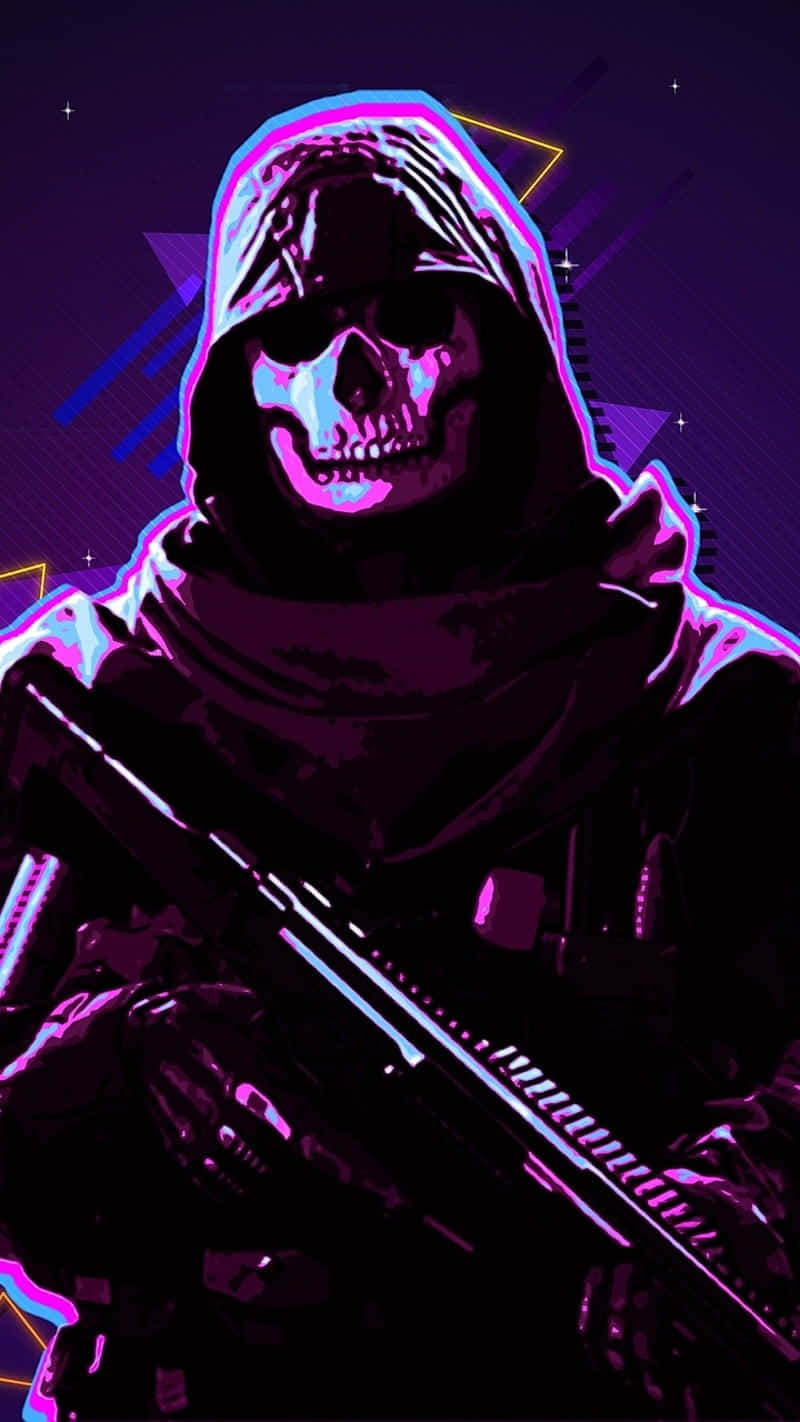 Ghost Mw2, neon-lit, skull-faced soldier, HD Phone Wallpaper