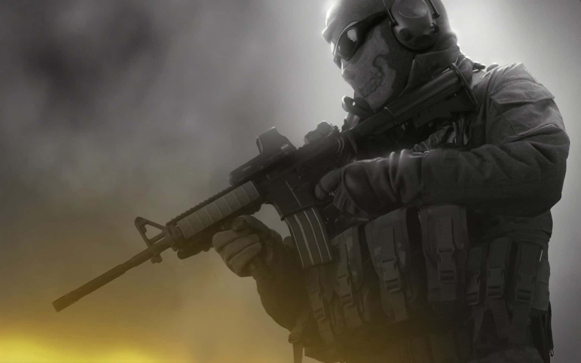 Ghost Mw2, iconic soldier stance, tactical gear, Full HD Desktop Wallpaper