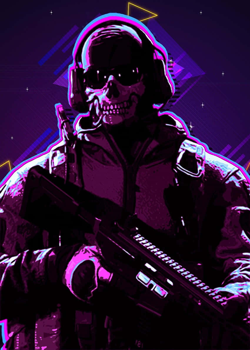 Ghost Mw2, neon-lit, skull-faced soldier, SD Phone Wallpaper