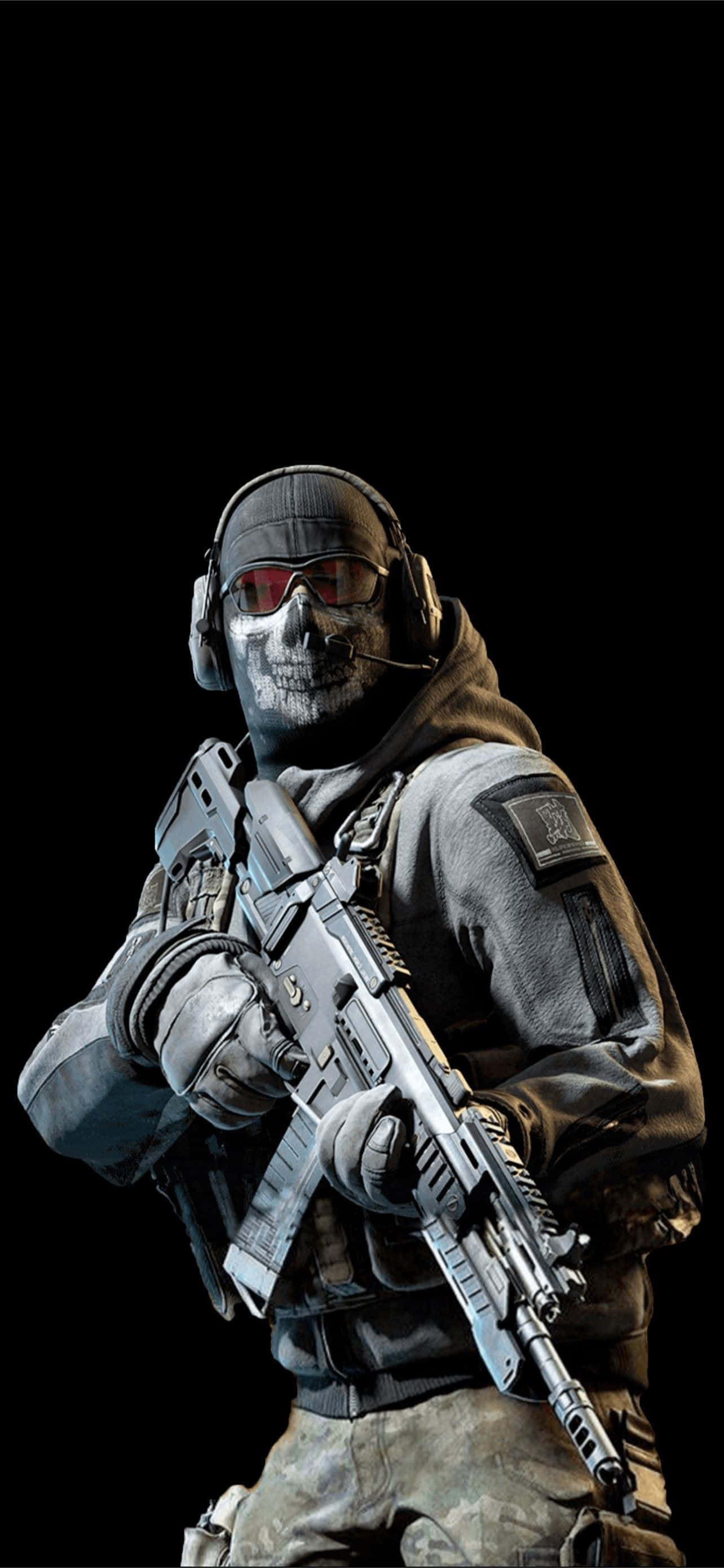 Ghost Mw2, skull painted on his face, red-tinted glasses, 2K Phone Wallpaper