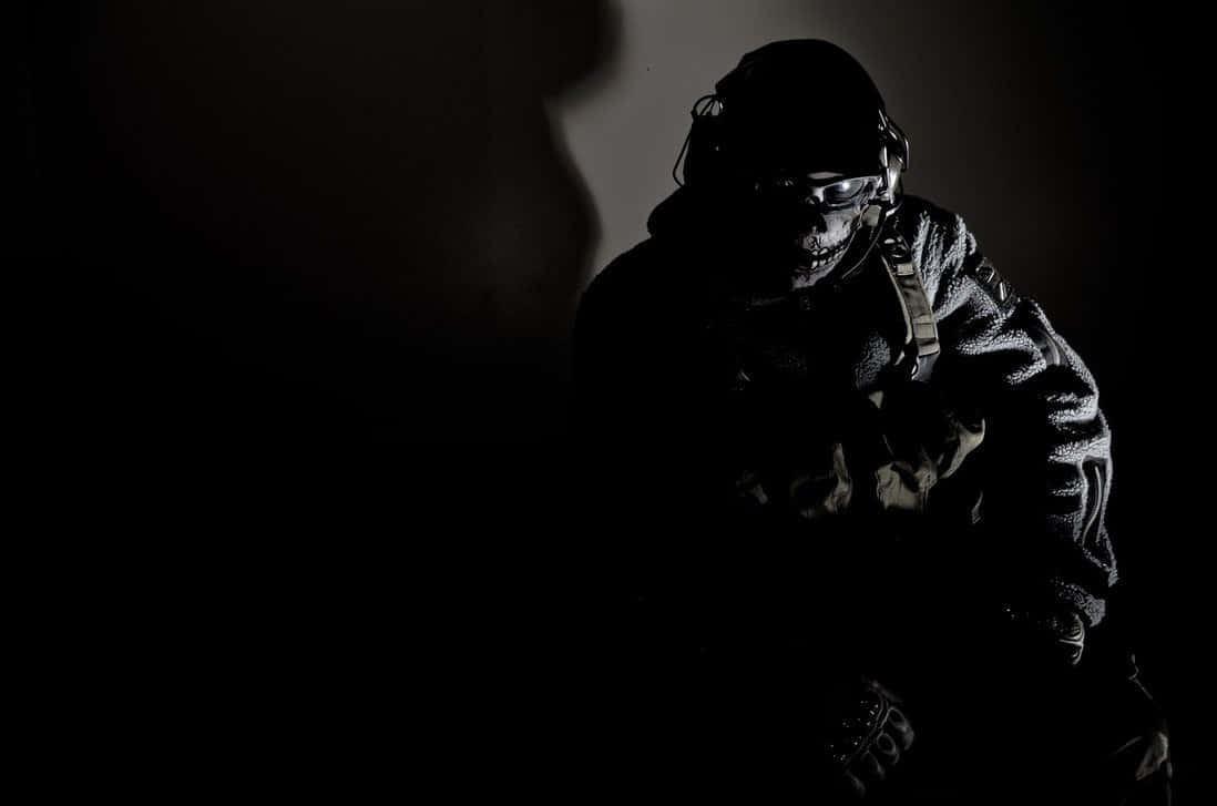 Ghost Mw2, shadowy figure, tactical gear, SD Desktop Wallpaper