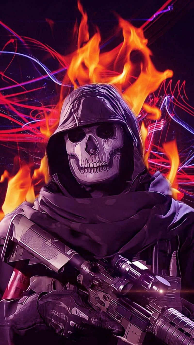 Ghost Mw2, hooded skull warrior, futuristic rifle, HD Phone Wallpaper